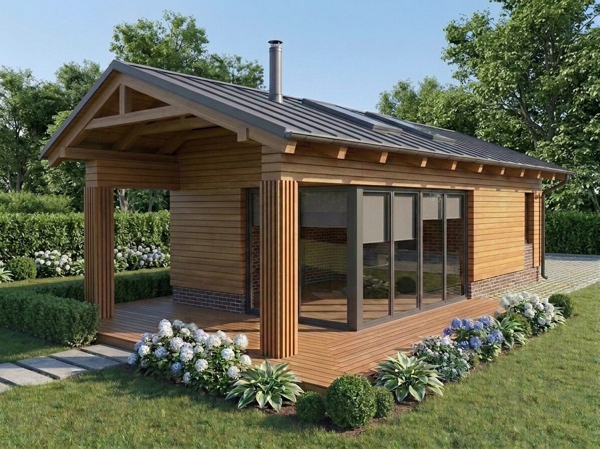 Беседка с террасой — 3D-модель, главный вид